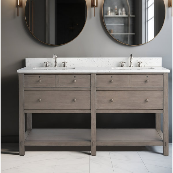 Hokku Designs Lunnete 60'' Free Standing Double Bathroom Vanity with ...